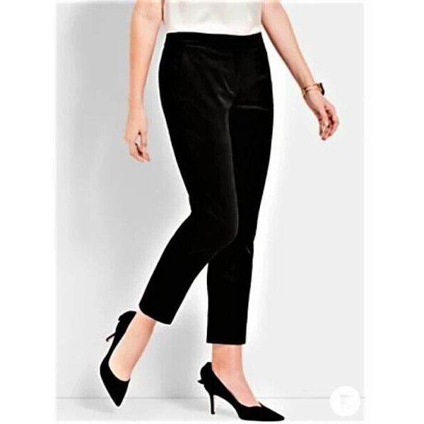 Talbots Velveteen Ruffle Ankle Pants Women 14p Nwt Stretch Cotton Pockets Black
